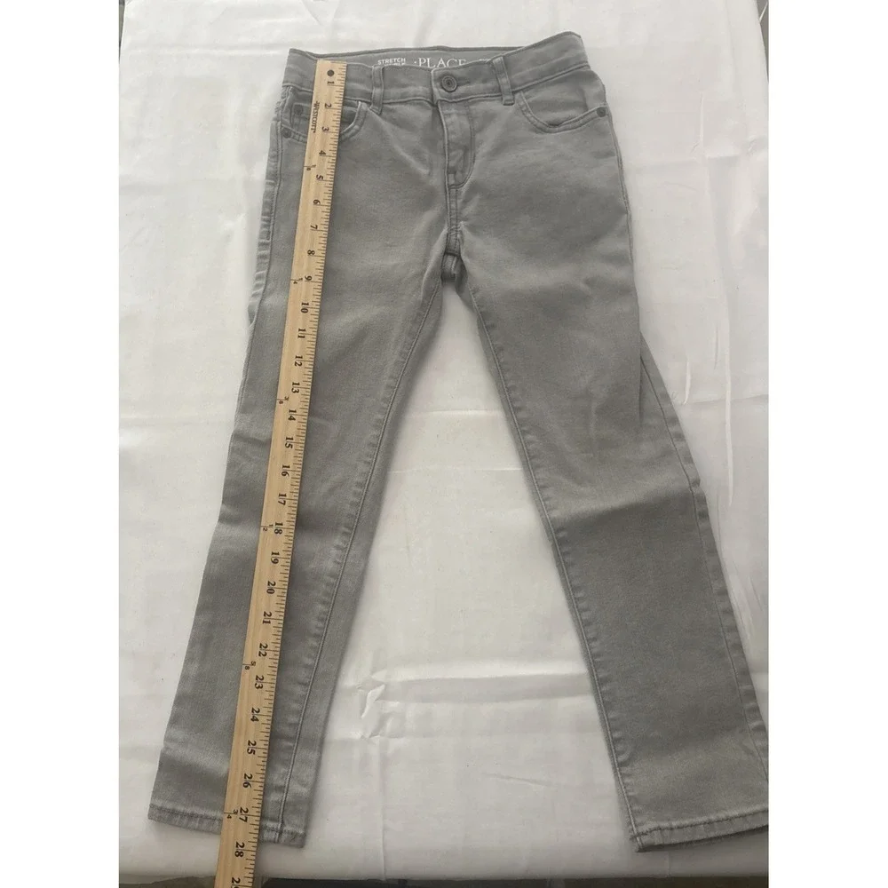 Childrens Place Boys Light Grey Skinny Jeans Adjustable Waist Size 7